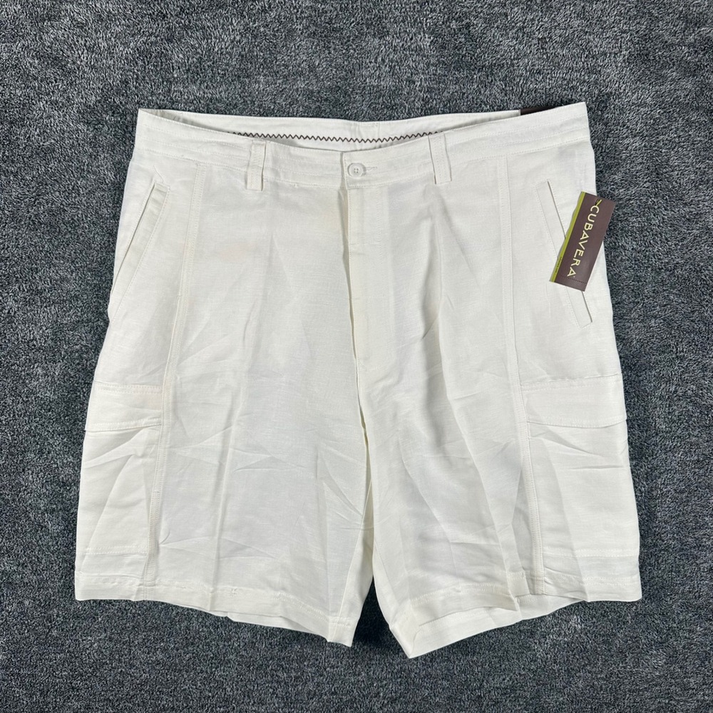 Cubavera Linen Shorts Mens 38 Havana Night White Cargo Relaxed Beach NEW